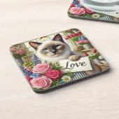 Kattenbloemist met liefdeskaart bier onderzetter (Linkerzijde)