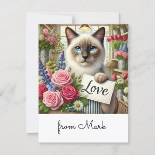 Kattenbloemist met liefdeskaart briefkaart