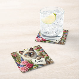 Kattenbloemist met liefdeskaart kartonnen onderzetters