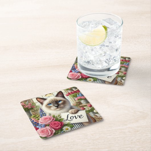 Kattenbloemist met liefdeskaart kartonnen onderzetters (Insitu)