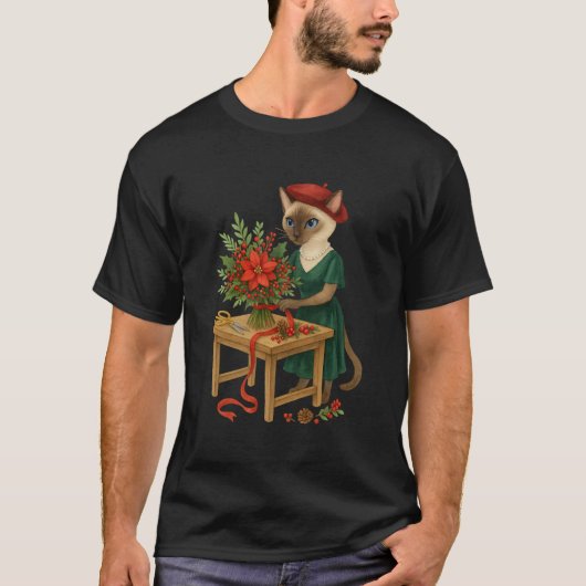 Kattenbloemist plant bloemen voor Kerstmis T-shirt (Voorkant)
