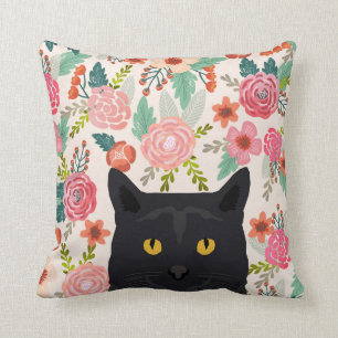 kattenbloemkussen - zwarte kattekattecadeau voor k kussen