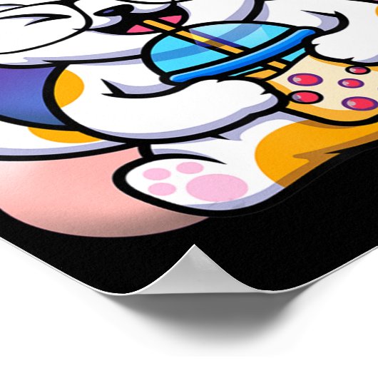 kattenbob eet ramen animatie kawaii neko katteeten poster (Hoek)