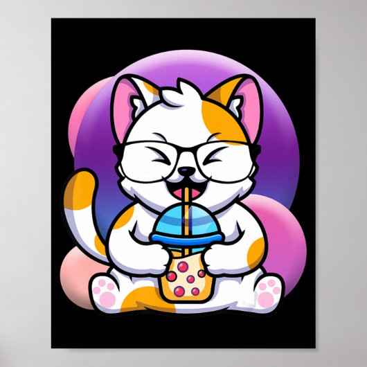 kattenbob eet ramen animatie kawaii neko katteeten poster (Voorkant)