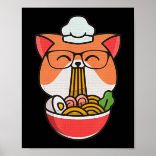 kattenbob eet ramen animatie kawaii neko katteeten poster