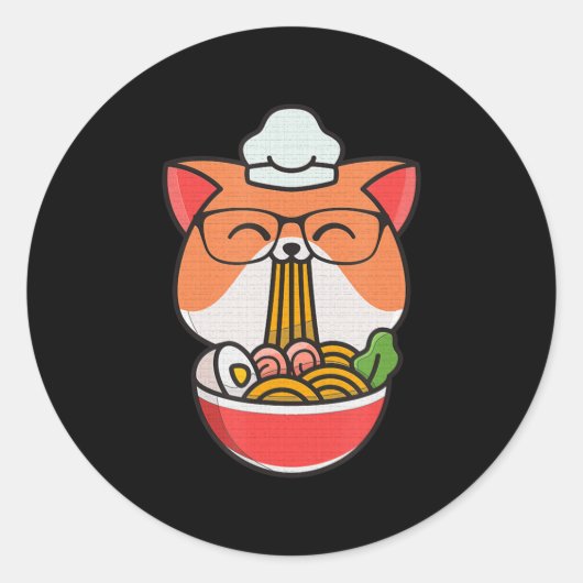 kattenbob eet ramen animatie kawaii neko katteeten ronde sticker (Voorkant)
