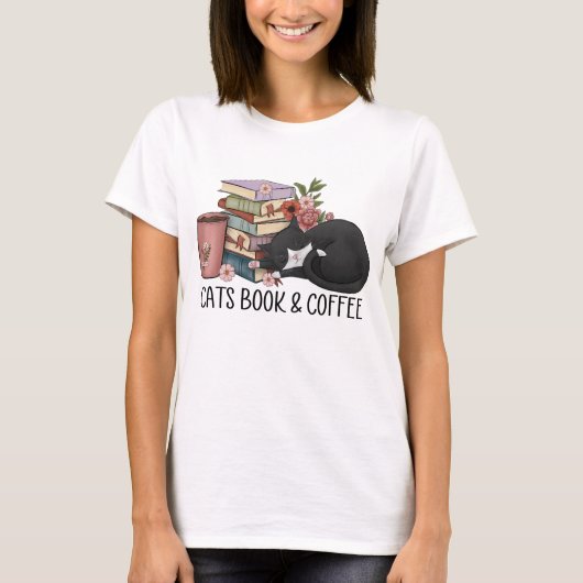Kattenboek en koffie  t-shirt (Voorkant)