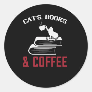 Kattenboeken en koffie ronde sticker