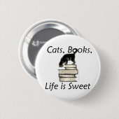Kattenboeken Het leven is zoet Ronde Button 5,7 Cm (Voorkant /achterkant)