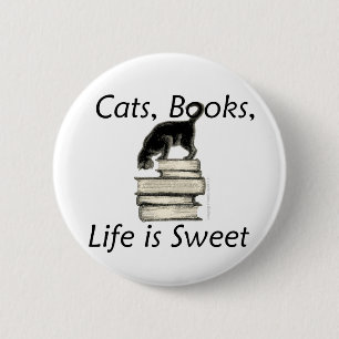 Kattenboeken Het leven is zoet Ronde Button 5,7 Cm