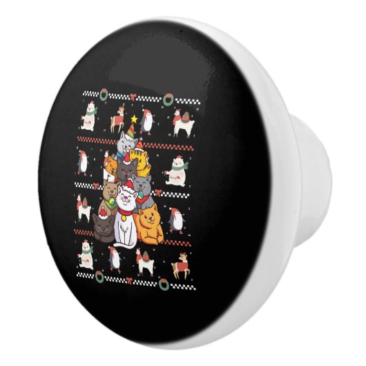 Kattenboom Kerstmis Keramische Knop (Rechts)