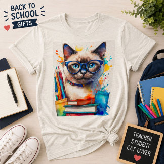 Kattenbril en Boeken T-shirt Cute Cat