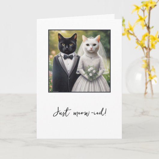 Kattenbruid en bruidegom Congrats Kaart (Gele Bloem)