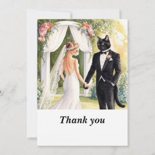 Kattenbruid en bruidegom op huwelijksdag bedankkaart