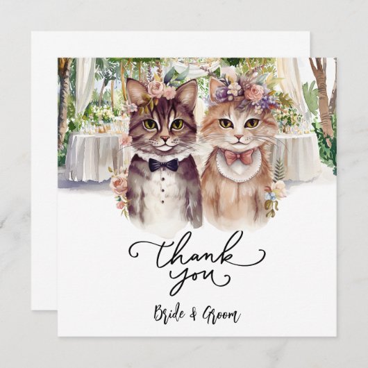 Kattenbruiloft met bruid en bruidegom bedankkaart (Voorkant / Achterkant)