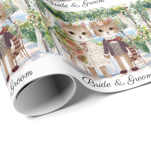 Kattenbruiloft met bruid en bruidegom cadeaupapier (Rol Hoek)