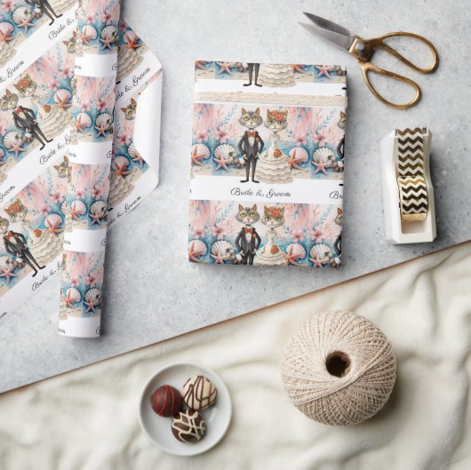 Kattenbruiloft met bruid en bruidegom cadeaupapier (Crafts)