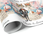 Kattenbruiloft met bruid en bruidegom cadeaupapier (Rol Hoek)