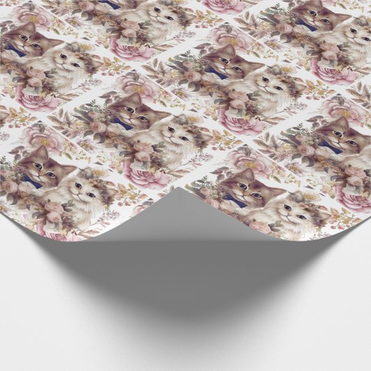 Kattenbruiloft met bruid en bruidegom cadeaupapier (Hoek)