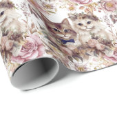 Kattenbruiloft met bruid en bruidegom cadeaupapier (Rol Hoek)