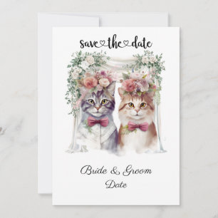 Kattenbruiloft met bruid en bruidegom save the date