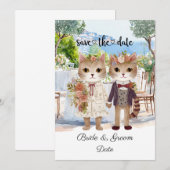 Kattenbruiloft met bruid en bruidegom save the date (Voorkant / Achterkant)