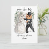 Kattenbruiloft met bruid en bruidegom save the date (Staand voorkant)