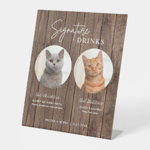 Kattenbruiloft Signature Dranken Cocktailbar Hout Reclamebord Met Voetstuk
