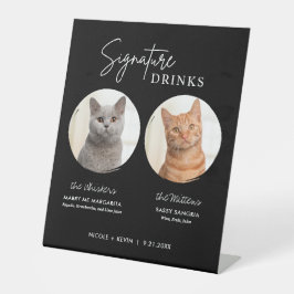 Kattenbruiloft Signature Dranken Cocktailbar Zwart Reclamebord Met Voetstuk