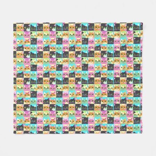 kattencadeau | Leuk Kawaii kat patroon Fleece Deken (Voorkant (Horizontaal))