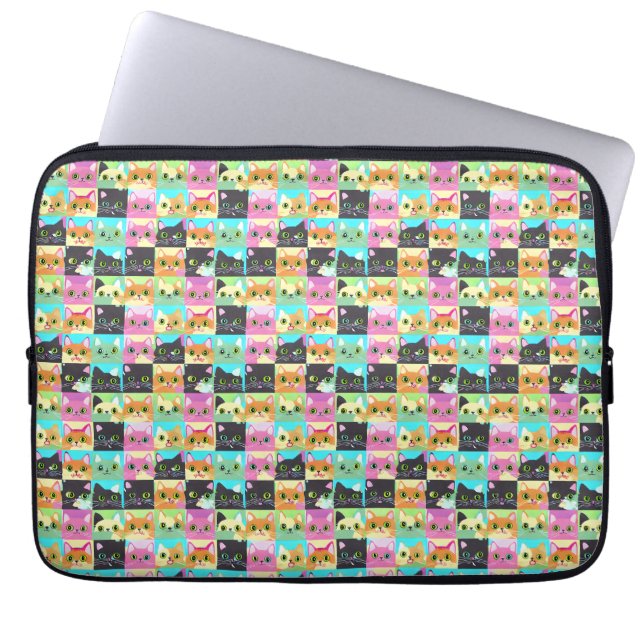 kattencadeau | Leuk Kawaii kat patroon Laptop Sleeve (Voorkant)