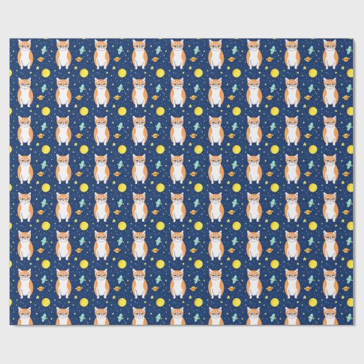 kattencadeau | Space Cat Patroon Grafisch Cadeaupapier (Vlak)