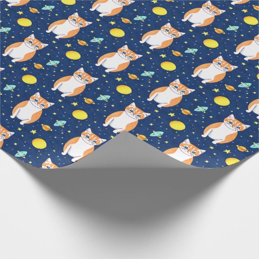 kattencadeau | Space Cat Patroon Grafisch Cadeaupapier (Hoek)