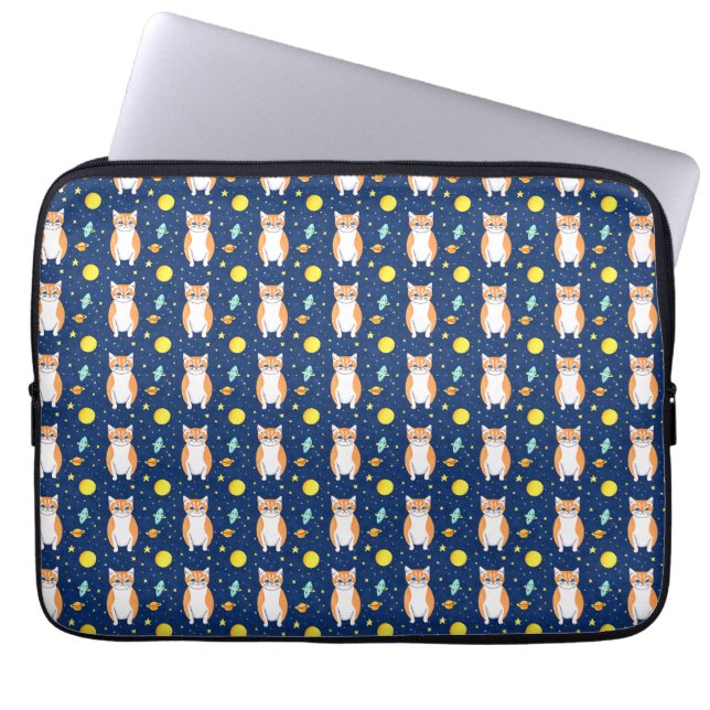 kattencadeau | Space Cat Patroon Grafisch Laptop Sleeve (Voorkant)