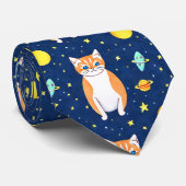 kattencadeau | Space Cat Patroon Grafisch Stropdas (Opgerold)