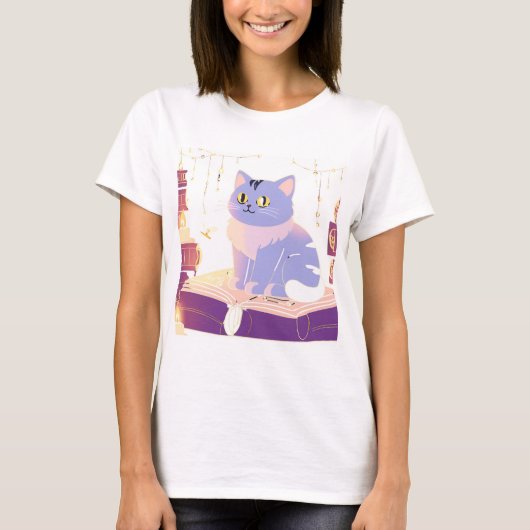 Kattencafé in de bibliotheek t-shirt (Voorkant)