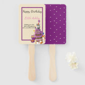 kattencake paarse verjaardag handwaaier (Voorkant en achterkant)