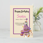 Kattencake paarse verjaardagskaart kaart (Staand voorkant)