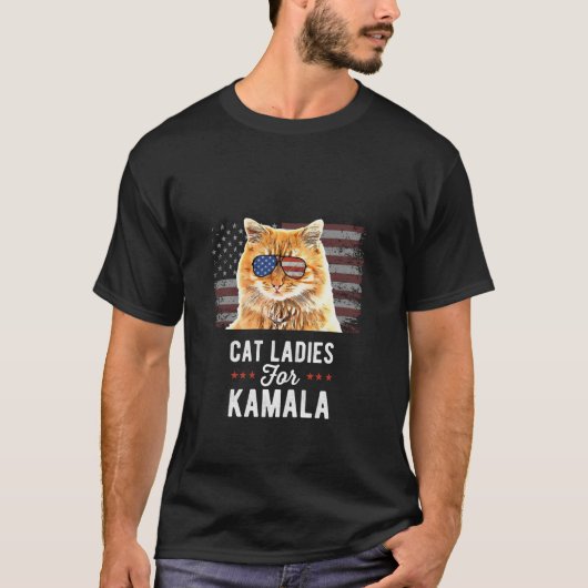 Kattendames voor Kamala Funny Cat 2024 President K T-shirt (Voorkant)