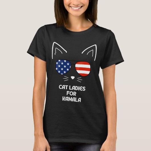 Kattendames voor Kamala Funny Cat 2024 T-shirt (Voorkant)
