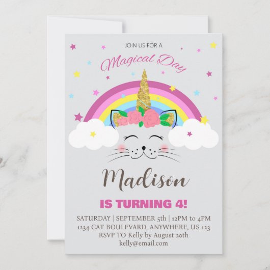 Katteneenhoorn Magische Dag Meisje Verjaardagsfees Kaart (Voorkant)