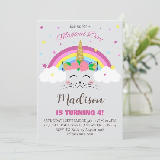 Katteneenhoorn Magische Dag Meisje Verjaardagsfees Kaart (Staand voorkant)