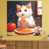 Kattenetende spaghetti canvas afdruk (Insitu (Woonkamer))