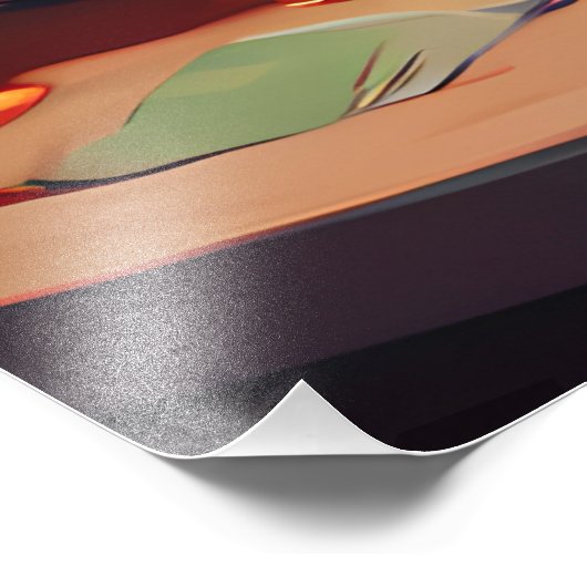 Kattenetende spaghetti foto afdruk (Hoek)