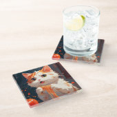 Kattenetende spaghetti glazen onderzetter (Schuin)