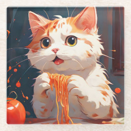 Kattenetende spaghetti glazen onderzetter