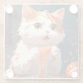 Kattenetende spaghetti glazen onderzetter (Achterkant)