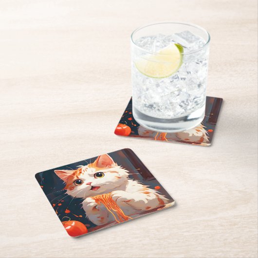 Kattenetende spaghetti kartonnen onderzetters (Insitu)