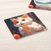 Kattenetende spaghetti kartonnen onderzetters (Schuin)