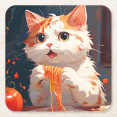 Kattenetende spaghetti kartonnen onderzetters (Voorkant)